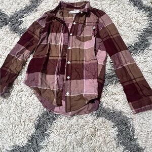 Abercrombie Kids Plaid Button-Front Shirt - Pink & Brown- Size 7/8